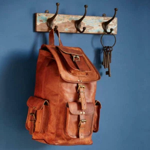 Goat Leather Backpack Genuine Bag Rucksack Vintage Laptop Men's Travel New Brown - Picture 1 of 6