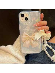 Stylische Handyhülle Kunstperlen Kette Schleife für iPhone 16 Pro Max Gulaxy 25 Ultra - Bild 1 von 6