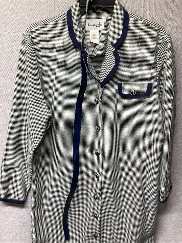 Vestido Henry Lee Secretaria Vintage Años 70 Talla 14 Pata de Gallo Unión Etiqueta Cinturón Foto 1 de 4