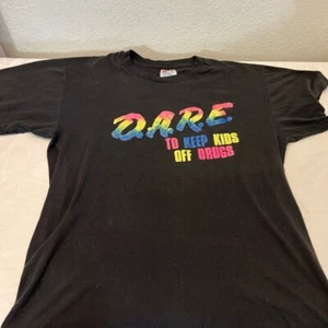 80er Jahre D.A.R.E. T-Shirt Größe L Neon Rainbow Dare USA Vintage Hanes Baumwolle/Poly - Bild 1 von 7