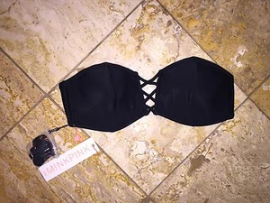 Nwt $70 MINKPINK Dark Horse Sexy Black Bandeau Bikini Top Swimsuit Women's XS - Picture 1 of 12