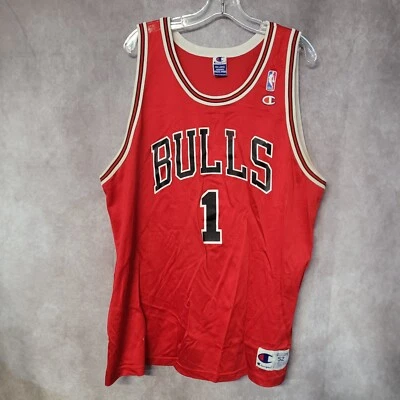 Vintage 90s Champion NBA Chicago Bulls Delgado 1 Jersey Mens 52 2XL Rose - Image 1 of 4