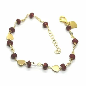 BRACCIALE ORO GIALLO 18K, CON DISCHI RUBINO ROSSO E CUORI PIATTI ALTERNATI, 18CM - Picture 1 of 7