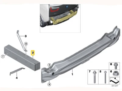 BMW i3 I01 REAR BUMPER REINFORCER DEFORMATION ELEMENT CARRIER N/S/R LEFT - Image 1 of 4