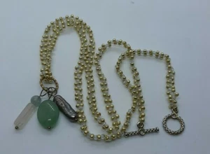 Rose Quartz Black Pearl Adventurine Pendant Gold Seed Bead Beaded Necklace OOAK - Picture 1 of 6