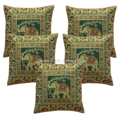 Juego de 5 fundas de almohada brocado indio jacquard 40x40 cm elefante bohemio Foto 1 de 4