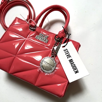 NWT Steve Madden Coral Patent Quilted Small Satchel Crossbody Bag Rhinestone - Image 1 of 4