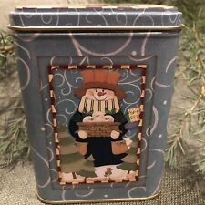 Blue Snowman Christmas Tin Special Delivery With Basket of Baby Snowballs 4.5"
