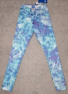 ADIDAS Blue Purple Tie Dye Trefoil Full Length Leggings Women's XS NEW - Picture 1 of 5