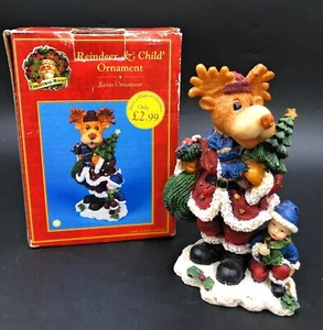 Vintage Christmas Magic Reindeer & Child Traditional Resin Ornament 13cm Boxed - Picture 1 of 5