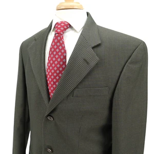 VTG Nautica Dark Green Gingham Check 3 Btn 100% Wool Blazer Sport Jacket 40L - Picture 1 of 16