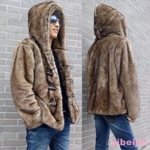 Abrigos de piel sintética para hombre joven chaquetas de invierno con capucha ropa exterior corta abrigo suave - Imagen 1 de 9