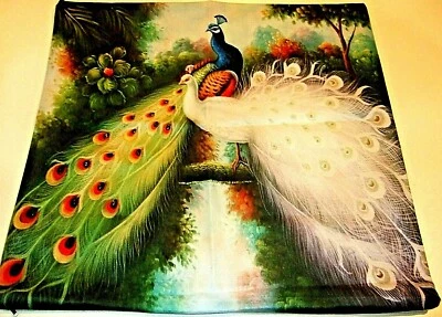 Square Peacock Love Cotton Chenille Pillow Cover 17.5" x 17.5" NEW (#107) - Image 1 of 4