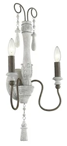 French Farmhouse Vintage-like Antiqued Grey Chic 2 Light Wall Sconce Rustic - Picture 1 of 5