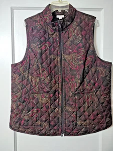 J Jill Quilted Vest Women Plus Size 2X Full Zip Paisley - Picture 1 of 5