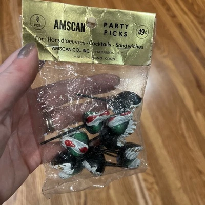 8 Amscan  Vintage Thanksgiving Turkey Cupcake Cake Picks Toppers Hard Plastic - Image 1 of 4