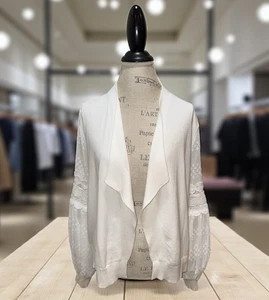 Cárdigan abierto blanco Siano con mangas de globo semi transparentes adornadas para mujer talla M - Imagen 1 de 8