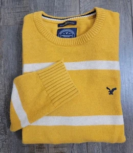 American Eagle Sweater Mens Size Large Gold & Cream Striped Athletic Fit Yellow - Picture 1 of 10