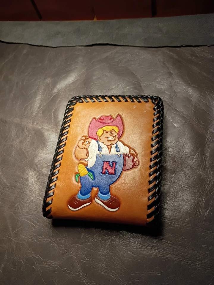 Vintage Nebraska Cornhuskers Hand-tooled Mascot Leather Stitch Wallet Go Big Red - Image 1 of 4