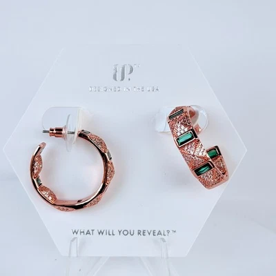 Серьги-кольца для вечеринки с бомбой «Смелый зеленый шепот» изумруд LC на розовом золоте - Изображение 1 из 2