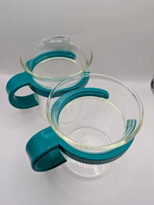 Vintage 1980's Mubod Bistro Teal Acrylic Handle Glasses 6 Oz Coffee Mugs Espress - Picture 1 of 9