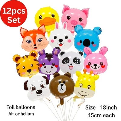 12 piezas Animales Globos de Lámina Pato León Jirafa Látex Lámina Set Animales Decoraciones Foto 1 de 2