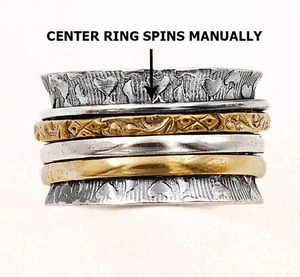Two Tone Meditation Spinner 925 Sterling Silver Band Ring Sz 7,  - Picture 1 of 2