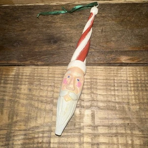 Vintage Hand Carved Wood Painted Santa Icicle Ornament - Picture 1 of 5