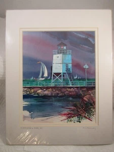 LOU McMURRAY ACUARELA IMPRESIÓN FIRMADO FARO MUELLE CHARLEVOIX, MI (1) - Imagen 1 de 4