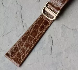 Italian-made caramel 20mm Genuine Crocodile Vintage Watch Band on Gold Deployant - Bild 1 von 8