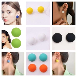 EARRINGS 925 HIGH UK FASHION ACRYLIC ROUND 60S STYLE COLOURFUL STUD MANY COLOURS - Picture 1 of 55
