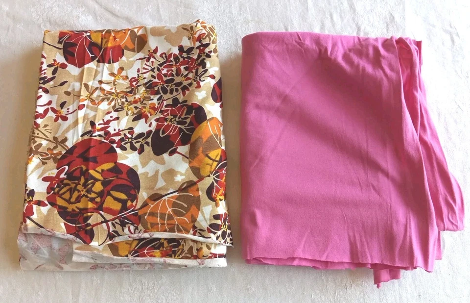 Fabric Jersey Knit Lot Of 2-1.5 Yds Each Red & Beige Floral And Pink Solid - Image 1 of 4