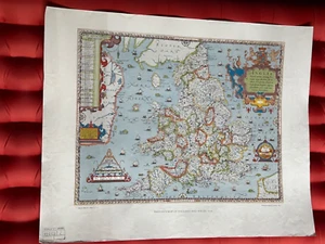 Saxton's Map of England & Wales, 1579, 20 x 25 inches, 1963 Reprint - Imagen 1 de 1