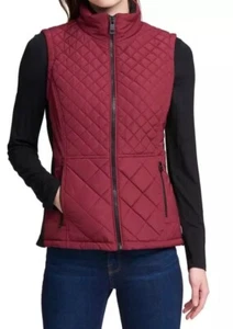 Andrew Marc Womens Quilted Vest Size Small Full Zip Burgundy Dark Academia - Picture 1 of 8