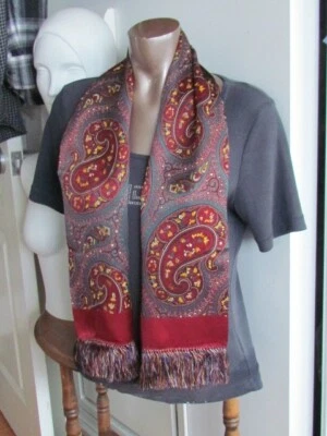 Bufanda de ópera de seda doble capa vintage gris cachemira borgoña amarillo Foto 1 de 4