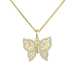 Hermoso! Plata 14K Oro Amarillo Chapado Redondo Cz Mariposa Colgante Madres Día - Imagen 1 de 1
