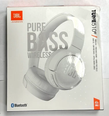 New JBL Tune 510BT: Wireless On-Ear Headphones with Purebass Sound - White  - Image 1 of 3