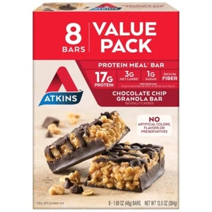 Atkins Chocolate Chip Granola Protein Meal Replacement Bar, High Fiber, Low Suga - Picture 1 of 4