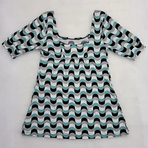 Mixit Women's Short Sleeve U-Neck Blouse Top Size M Colorful Geometric Bohemian - Picture 1 of 12