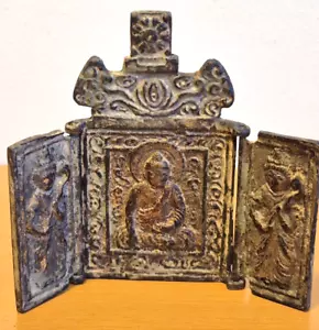 Antique Chinese Bronze Travel Triptych Buddhist Alter - Picture 1 of 6