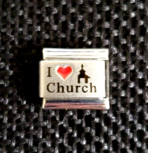 I ❤️ Kirche Italienisch Charm Link Edelstahl Emaille Laser 9 mm Blaubeer Marke - Bild 1 von 3