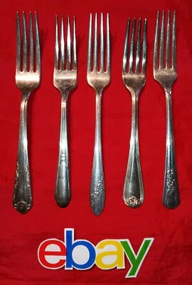 LOTE DE 5 PIEZAS HORQUILLAS PLANAS RODGERS CHATEAU TUDOR placa de plata ornamentadas Foto 1 de 4