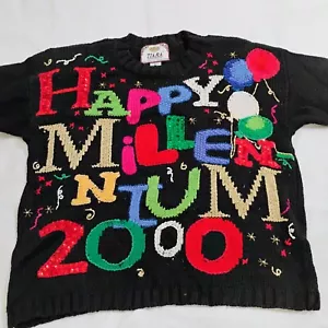 Vintage Tiara Happy Millennium 2000 Y2K Neujahr Strickpullover Damen Medium Neu mit Etikett - Bild 1 von 11