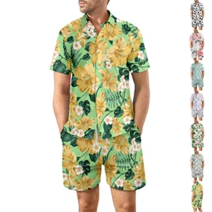 camisa de playa estampada traje de verano solapa suelta botón superior 2 piezas - Bild 1 von 8