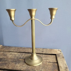 Candelabra Large Vintage Brass 12" 1.4kg Three Candles Reeded Centre Piece - Picture 1 of 10