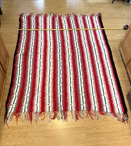 Handmade Crocheted Afghan Throw Blanket  57x74” Red White Black Gray - Perfect! - Picture 1 of 6