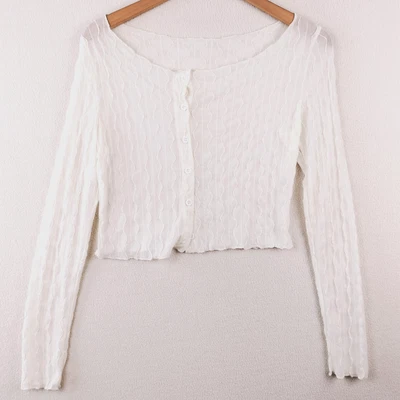 Top Recortado Transparente Blanco Abotonado Manga Larga Hada Cottagecore Y2K Mujer Talla S Foto 1 de 4