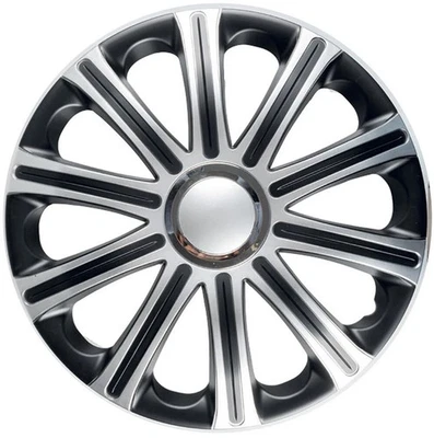 FOR SKODA CITIGO 15" INCH WHEEL TRIMS HUB CAPS SILVER & BLACK MORDEN 4PC - Image 1 of 4