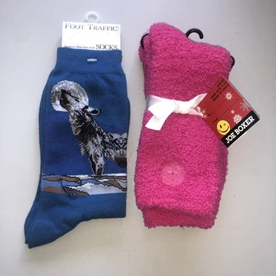 Joe Boxer Rosa Acogedor Calcetines y Azul Lobo Calcetines EE. UU. TRÁFICO PEATONAL Zapato Talla 4-10 Foto 1 de 4