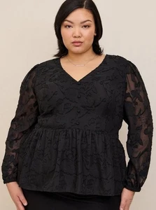 Torrid Damen schwarz Spitze Schößchen Top Größe 5X Whimsigoth Witchy Grunge dunkel geblümt - Bild 1 von 11